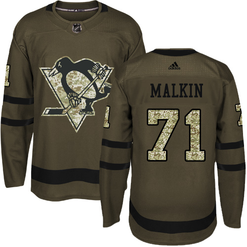 Adidas Penguins #71 Evgeni Malkin Green Salute to Service Stitched Youth NHL Jersey